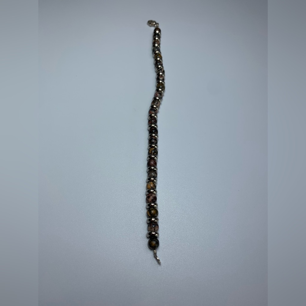 Vintage Sterling Silver & Leopard Jasper 6MM Beaded Bracelet 7-1/2” Long - Picture 10 of 16